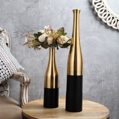 Black and Gold Champagne large Bottle Vase set