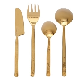 Artisan Dot Hammered Gold Cutlery Set of 16