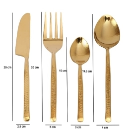 Artisan Dot Hammered Gold Cutlery Set of 16