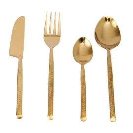 Artisan Dot Hammered Gold Cutlery Set