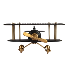 Gold and Black Wood Vintage Handcrafted Decor Airplane