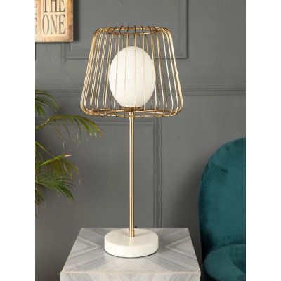 Caged Orb Gold Table Lamp with White Marble Base image