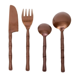 Bamboo Elegance Copper Cutlery Set of 16