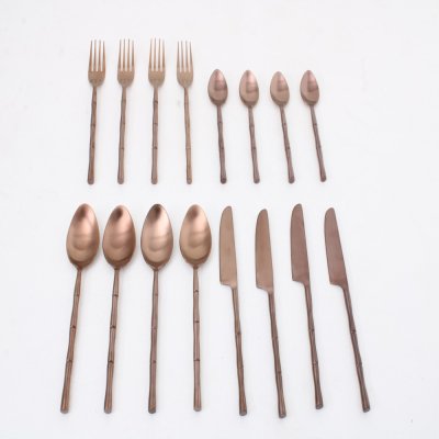 Bamboo Elegance Copper Cutlery Set of 16 image