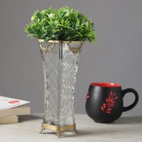 Diamond Blossom Glass Vase with Antique Brass Rings