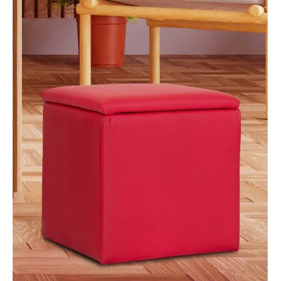 Avika Leatherette Ottoman in Red in Color