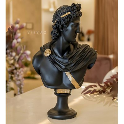 Greek Apollo Bust Sculpture Black