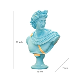 Greek Apollo Bust Sculpture Ocean Blue