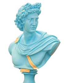 Greek Apollo Bust Sculpture Ocean Blue