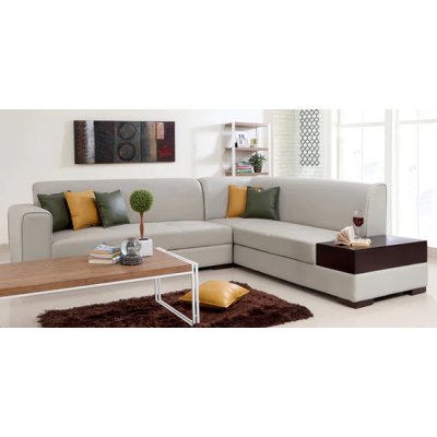 Alden Leatherette LHS Sectional Sofa in Grey Colour