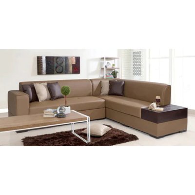 Alden Leatherette LHS Sectional Sofa in Tan Brown Colour