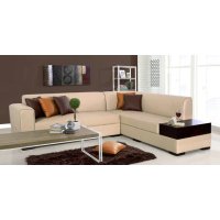 Alden Leatherette LHS Sectional Sofa in Beige Colour