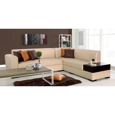 Alden Leatherette LHS Sectional Sofa in Beige Colour image