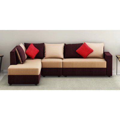 Jordan Fabric RHS Sectional Sofa in Beige & Brown Colour