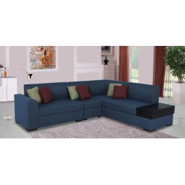 Alvin LHS Sectional Sofa in Blue Colour with Side Table in Dark Colour in L Shape