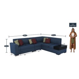 Alvin LHS Sectional Sofa in Blue Colour with Side Table in Dark Colour in L Shape