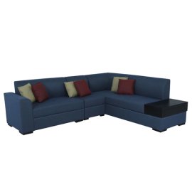 Alvin LHS Sectional Sofa in Blue Colour with Side Table in Dark Colour in L Shape