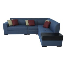 Alvin LHS Sectional Sofa in Blue Colour with Side Table in Dark Colour in L Shape