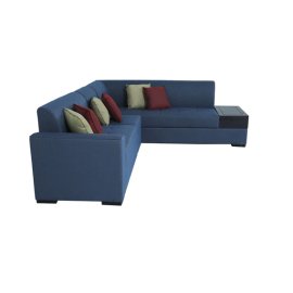 Alvin LHS Sectional Sofa in Blue Colour with Side Table in Dark Colour in L Shape