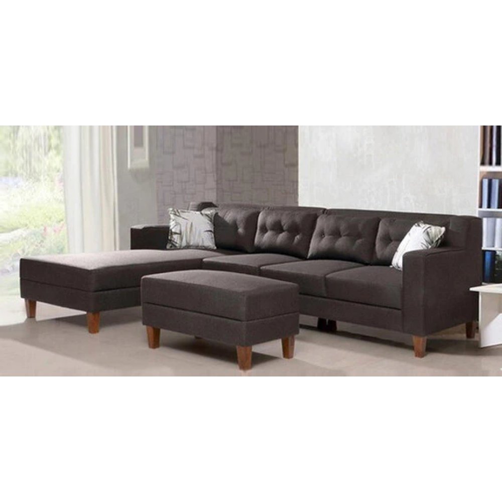 Alonis Fabric LHS Sectional Sofa in Brown Colour