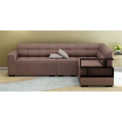 Modish LHS Sectional Sofa with Pouffe in Brown Colour