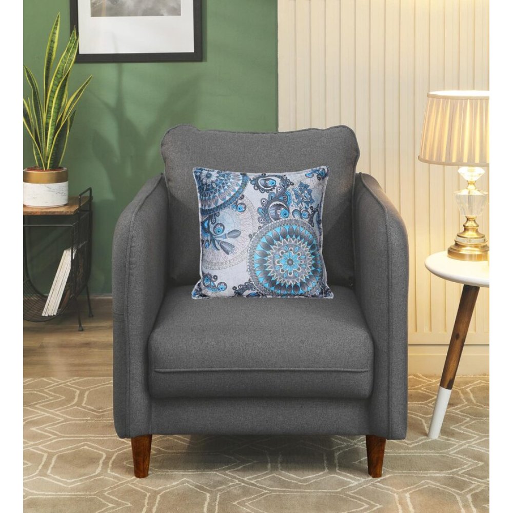 Amelio Velvet 1 Seater Sofa In Charcoal Grey Colour