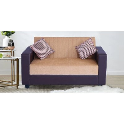 Berline Leatherette 2 Seater Sofa in Beige & Brown Colour