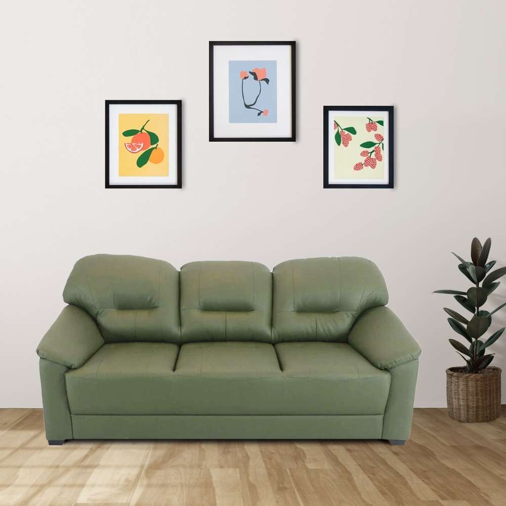 Croma Leatherette 3 Seater Sofa in Olive Green Color