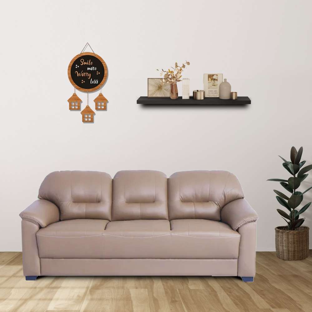 Croma Leatherette 3 Seater Sofa in Tan Brown Color