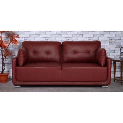 Cedar Leatherette 3 Seater Sofa in Cherry Brown Color