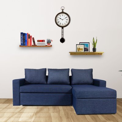 Luke Fabric Pull-Out Sofa Cum Bed in Dark Blue Color with Storage