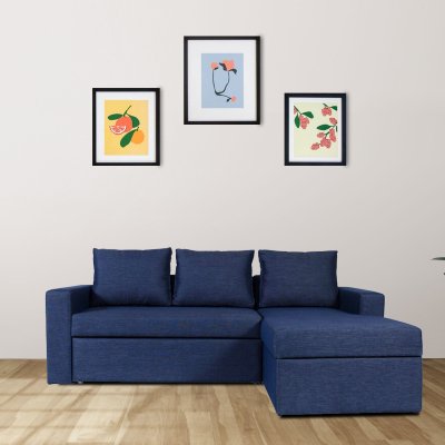 Luke Fabric Pull-Out Sofa Cum Bed in Blue Color with Storage