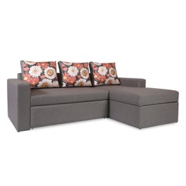 Luke Fabric RHS Pull-Out Sofa Cum Bed in Dark Grey & Multi Colour with Storage