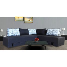 Eva LHS Lounger Pull-Out Sofa Cum Bed With Storage In Dark Grey Colour