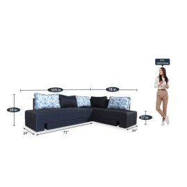 Eva LHS Lounger Pull-Out Sofa Cum Bed With Storage In Dark Grey Colour