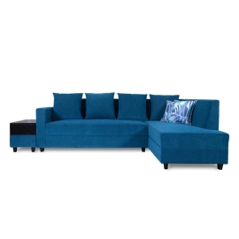 Jordan Fabric LHS Sectional Sofa ( 3+ Lounger) in Blue Colour