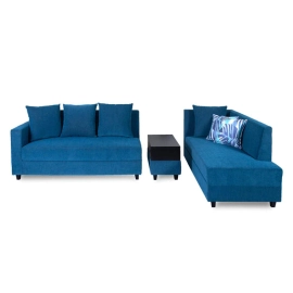 Jordan Fabric LHS Sectional Sofa ( 3+ Lounger) in Blue Colour