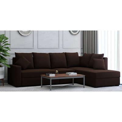 Jordan Fabric LHS Sectional Sofa(3+ Lounger)in Brown Colour